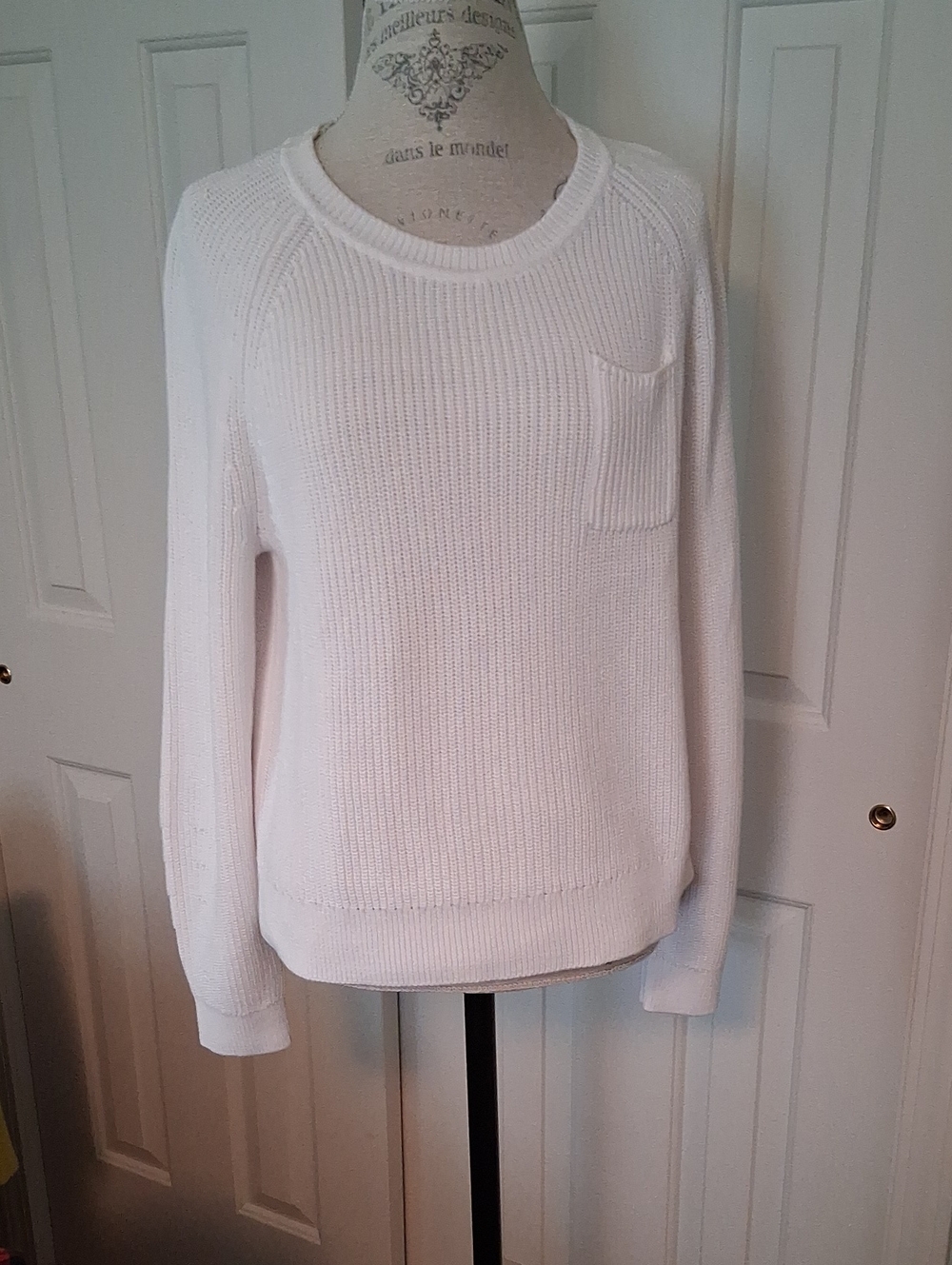 Talbots White Crewneck Knit Sweater with Chest Pocket